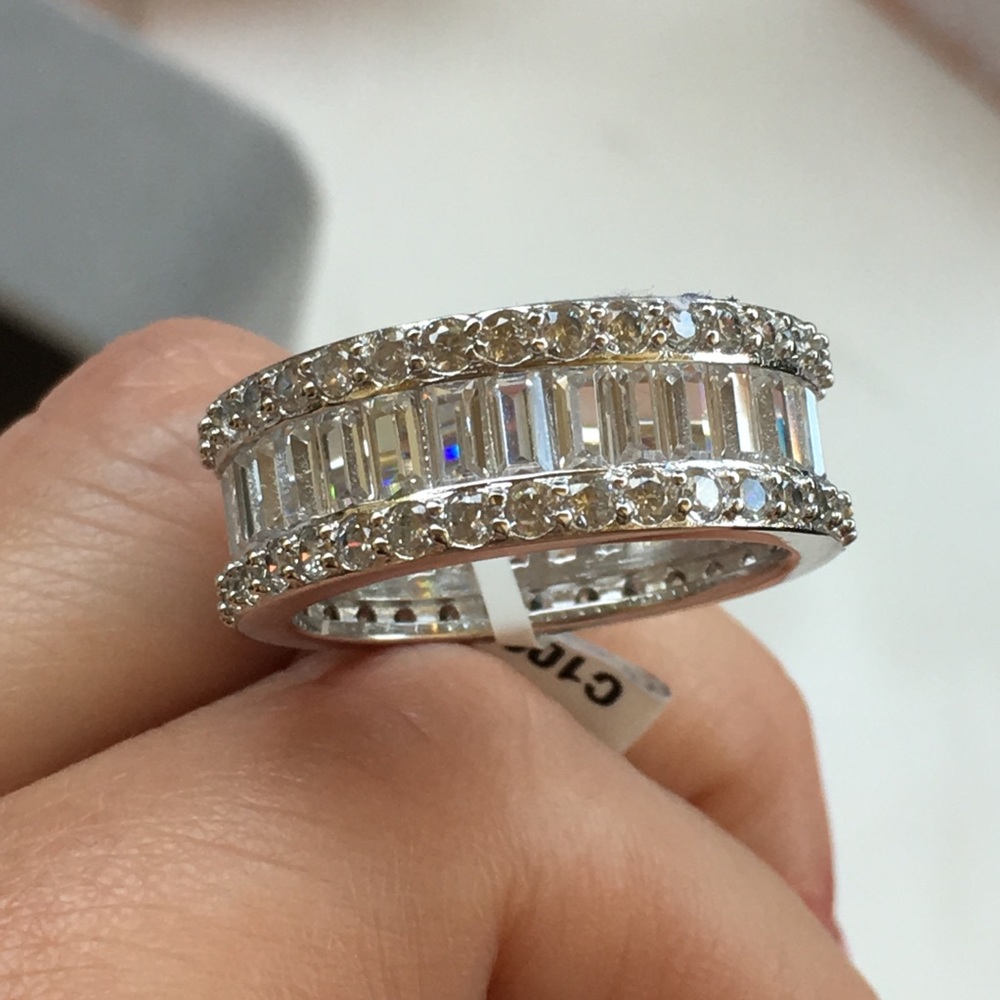 14k white gold Eternity wedding band baguette 925 - Picture 4 of 8